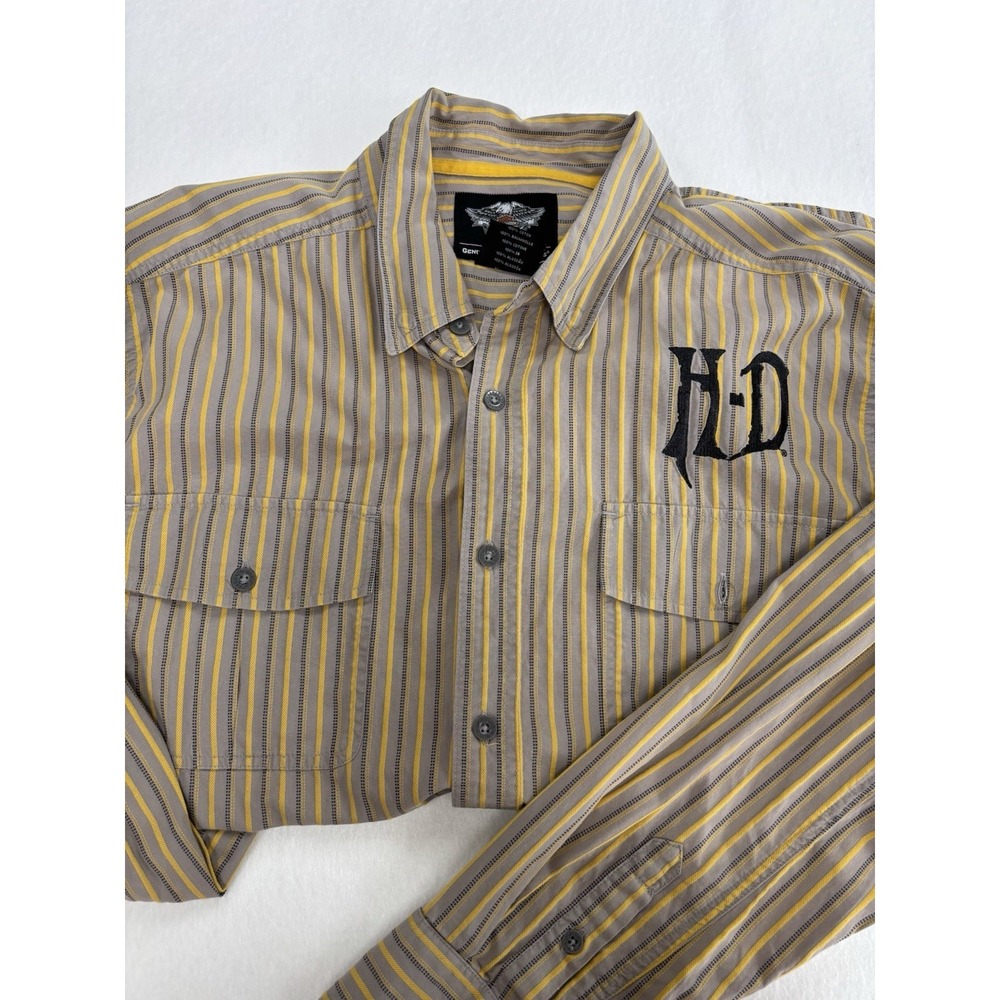 Harley-Davidson Genuine MotorClothes Yellow Striped Mens Button Up Shirt 2XL
